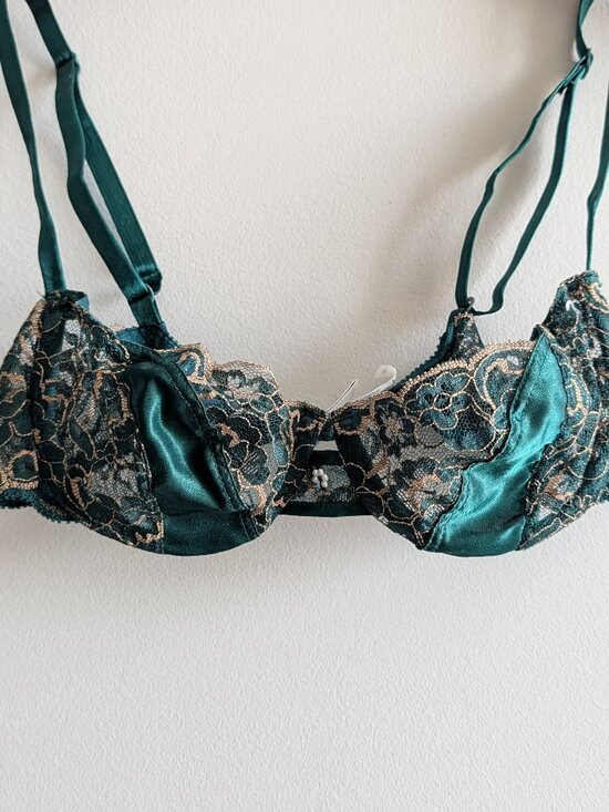 Dior Other - Vintage Christian Dior Intimates Lace Underwire Bra 36B Emerald Green 4775